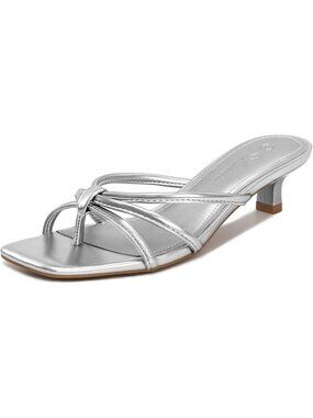 Athlefit Women's Silver Polyurethane Kitten Square Toe Strappy Flip Low Heels